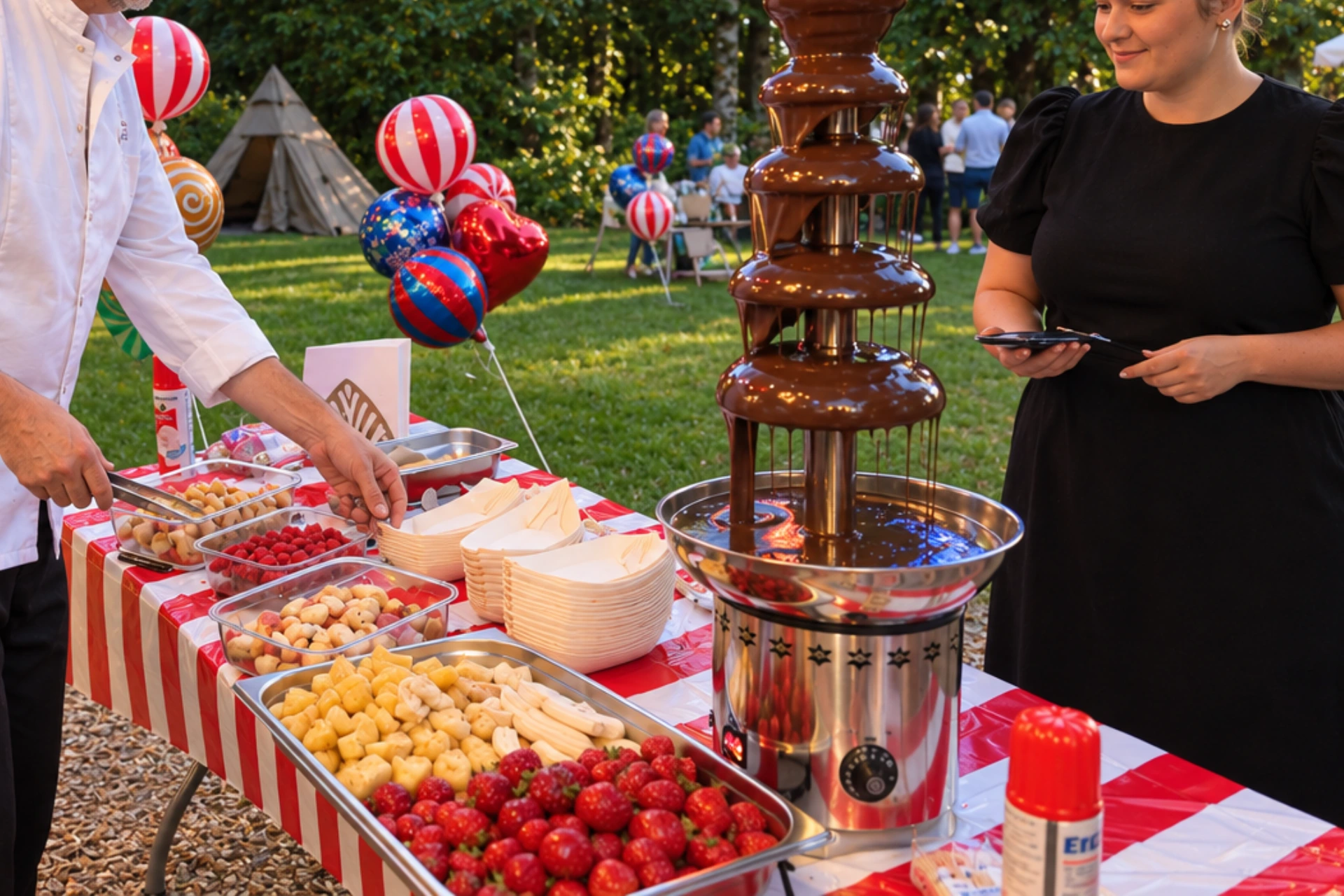 Fontaine au chocolat et brochettes de fruits frais