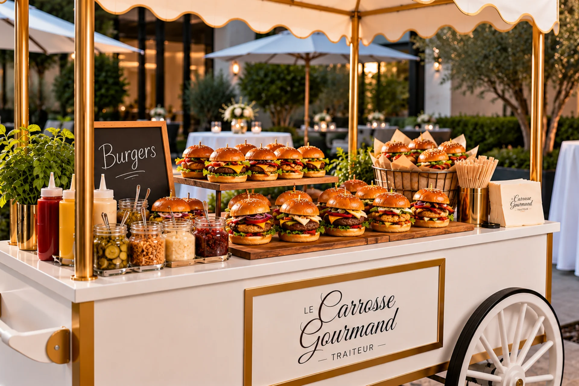 Burgers préparés et servis pour un événement